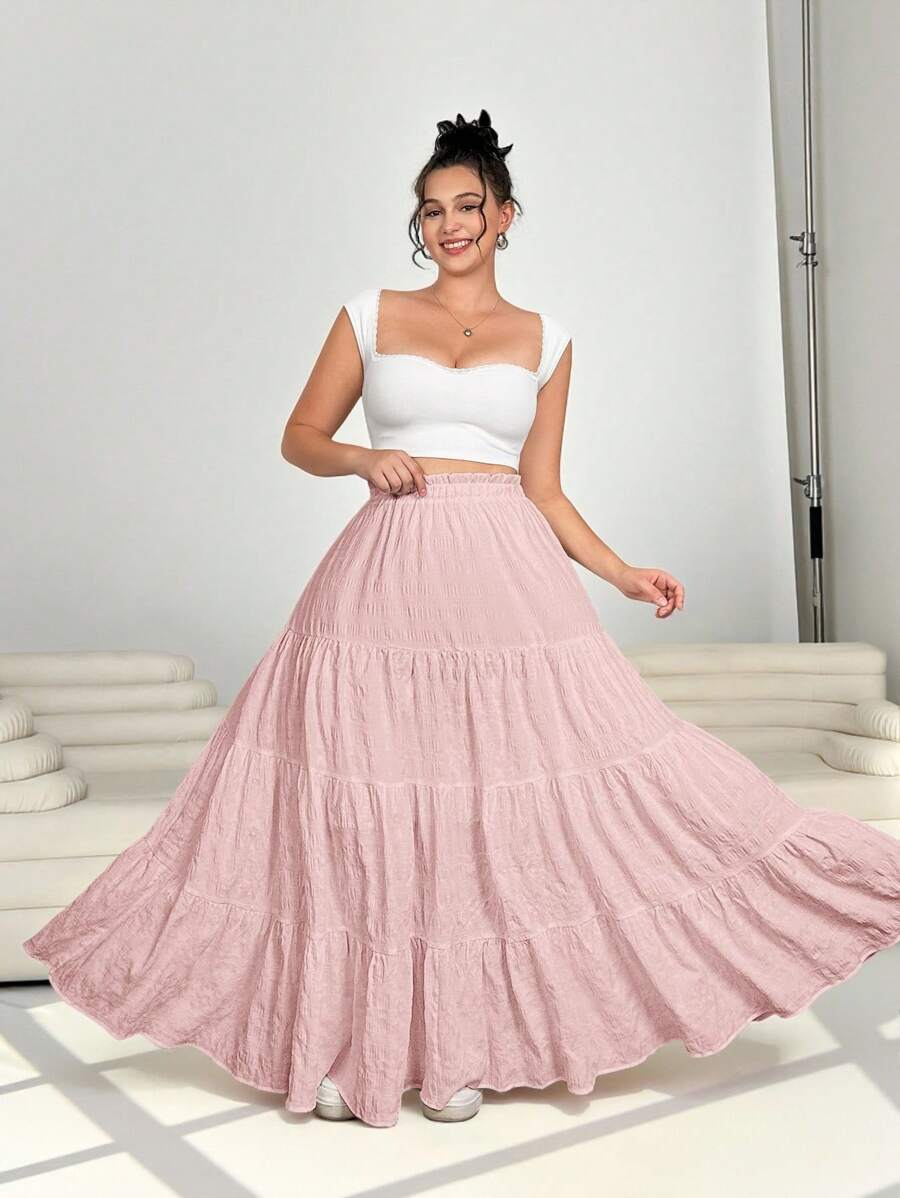 SHEIN EZwear Váy xòe màu hồng cỡ lớn cho nữ - Hồng - Xem 1