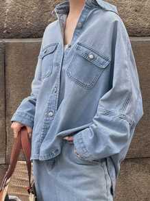 FRIFUL Women's Long Sleeve Single-Breasted Pocket Loose Casual Denim Shirt Jean Shirt Women Denim Tops Jean Tops Denim Shirt Women Jean Shirts For Women,Jeans Jacket,Fall Women Clothes