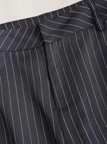 Sweetra 女士优雅条纹下摆卷边通勤裤 - 深灰色 - 查看 5