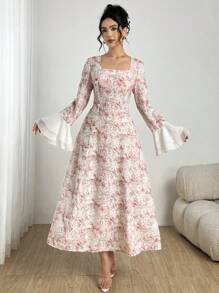 Modelyn Fashionable Colorblock Romantic Vacation Long Dress For Women, Pink Fall Cloth For Women - Pink - View 3