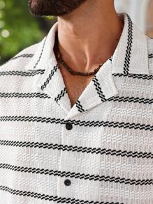 Manfinity Homme Plus Size Men's Casual Striped Short Sleeve Shirt, Summer - Multicolor - View 6