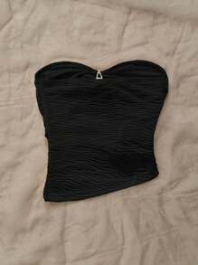 Soleia Áo thun nữ bó sát vải dệt kim màu trắng có họa tiết hình sao biển, viền áo bất đối xứng, áo cánh thời trang ôm vừa vặn gợi cảm cho tiệc tùng, hẹn hò, ngày lễ tình nhân, lễ hội âm nhạc, du thuyền trên bãi biển nghỉ dưỡng mùa xuân hè - màu đen - Xem 2