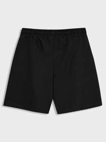 RueChic Set de 2 piezas de camiseta casual de manga corta con cuello redondo y estampado de letras, y shorts con cordón en la cintura para hombres