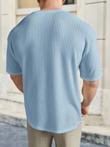 Manfinity BRENVOR Loose Men Solid Waffle Knit Round Neck Casual T-Shirt, Summer, Couple Things - Baby Blue - View 2