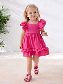 SHEIN 1 双夏季时尚可爱蝴蝶结平底公主女童舒适百搭婴儿/幼儿罗马凉鞋 - 玫紅色 - 查看 3