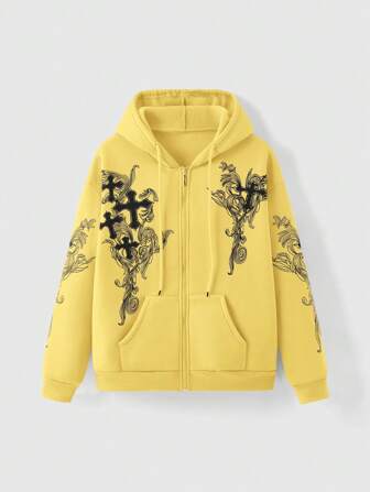 Grunge Punk Sudadera con capucha casual y suelta para uso diario con cremallera para mujer