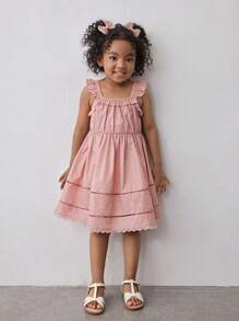 Maija Kids Maija Kids Young Girl Polka Dot Fabric Cap Sleeve Cinched Waist Dress - Pink - View 1