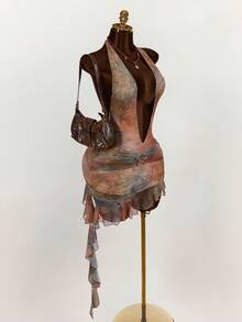 Amplova Váy hở lưng họa tiết hoa, giản dị và thời trang để mặc hàng ngày - Nhiều màu - Xem 4