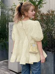 FRIFUL Blusa suelta de tela texturizada con volantes - Albaricoque - Ver 6