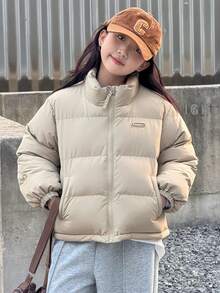 DAZY Tween Boys Winter Stand Collar Pockets Zip Padded Coat - Light Grey - View 9