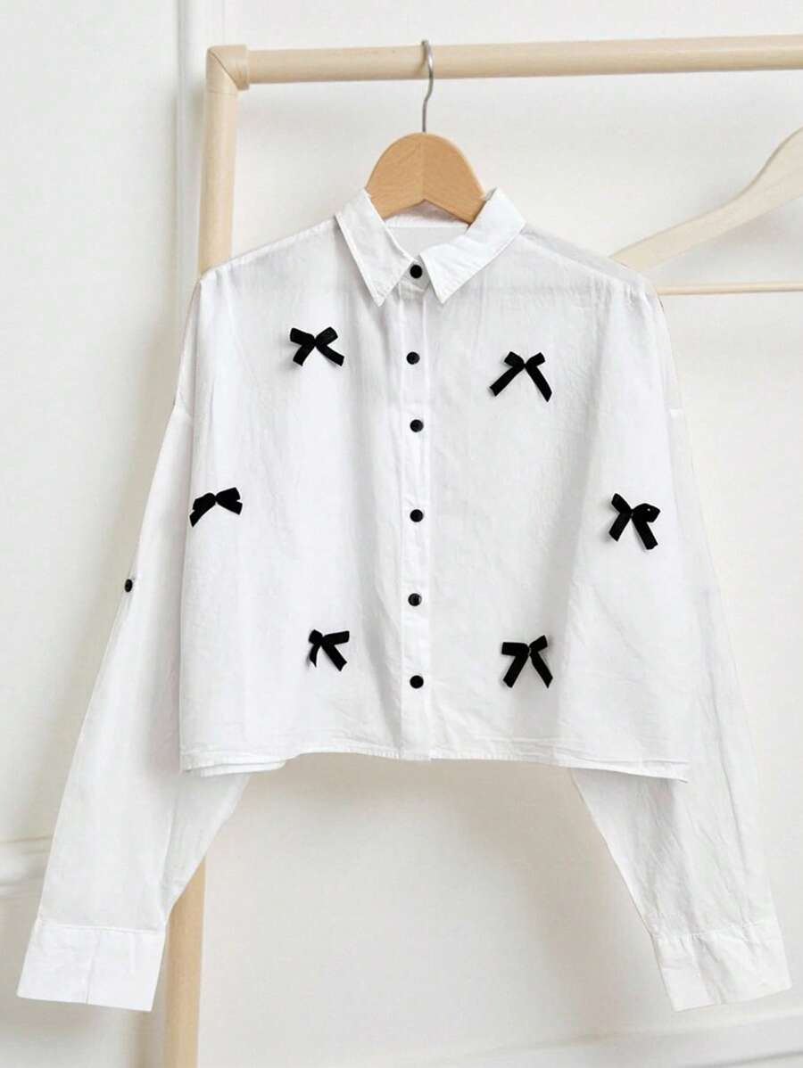 INAWLY Blusa Casual Feminina de Manga Curta e Longa, Tamanho Regular - Branco - Visão 1