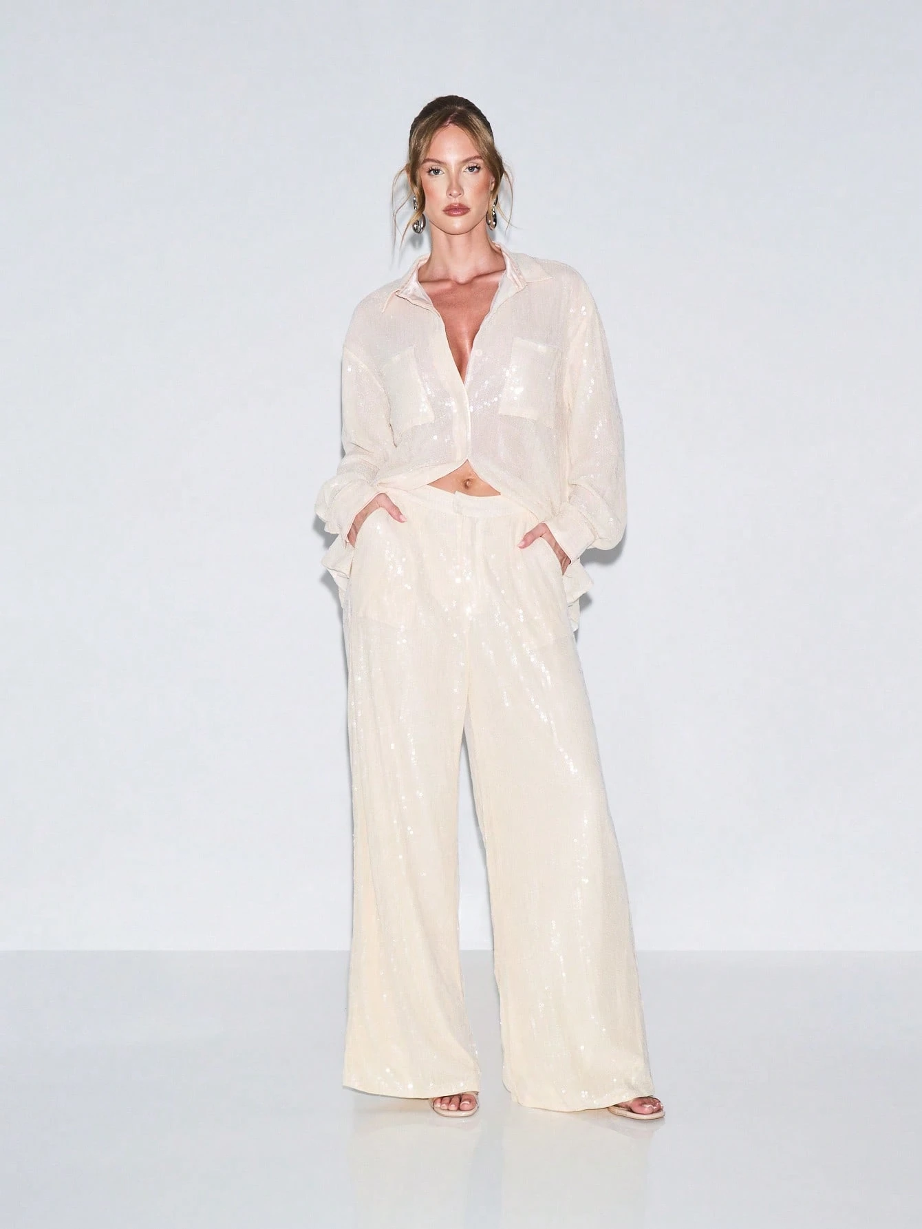 KIZN Pantalones palazzo de pierna ancha con lentejuelas