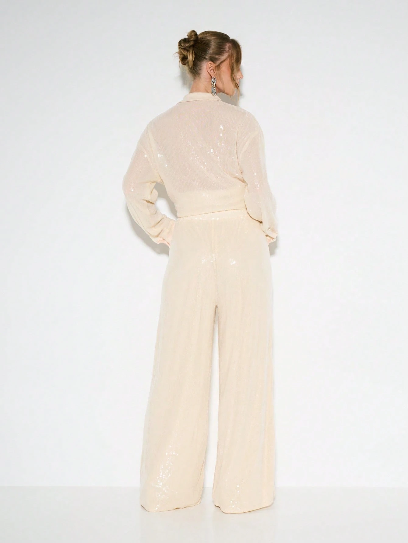 KIZN Pantalones palazzo de pierna ancha con lentejuelas