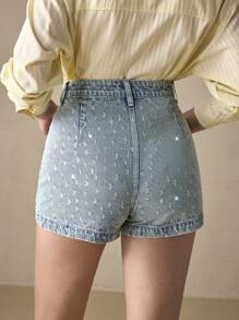 SHEIN BAE Damen Skinny Lässig Jeans-Shorts mit Taschen - Blau - Übersicht 2