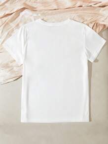 SHEIN EZwear 女式休闲 Y2K 复古奇特卡通印花圆领短袖 T 恤 - 白色 - 查看 2