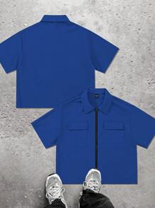 Manfinity Hypemode Camisa de manga corta casual de verano de color liso para hombre
