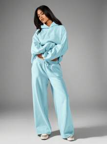 Missguided x Playboy 宽腿运动裤慢跑裤贴花刺绣标志高腰舒适街头服饰家居服运动休闲 - 藍色 - 查看 3