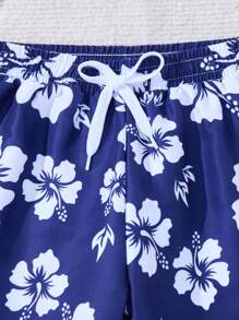 小男孩优雅芙蓉印花抽绳腰沙滩短裤，家庭装妈妈和我（单独出售）