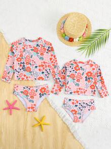 Set da 2 pezzi Tankini costume da bagno con stampa floreale tropicale per bimbe piccole, abbinati alle sorelle (venduti separatamente)