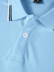 Manfinity Mode Áo thun polo tay ngắn kẻ sọc màu đơn giản mùa hè dành cho nam - Màu xanh nhạt - Xem 5
