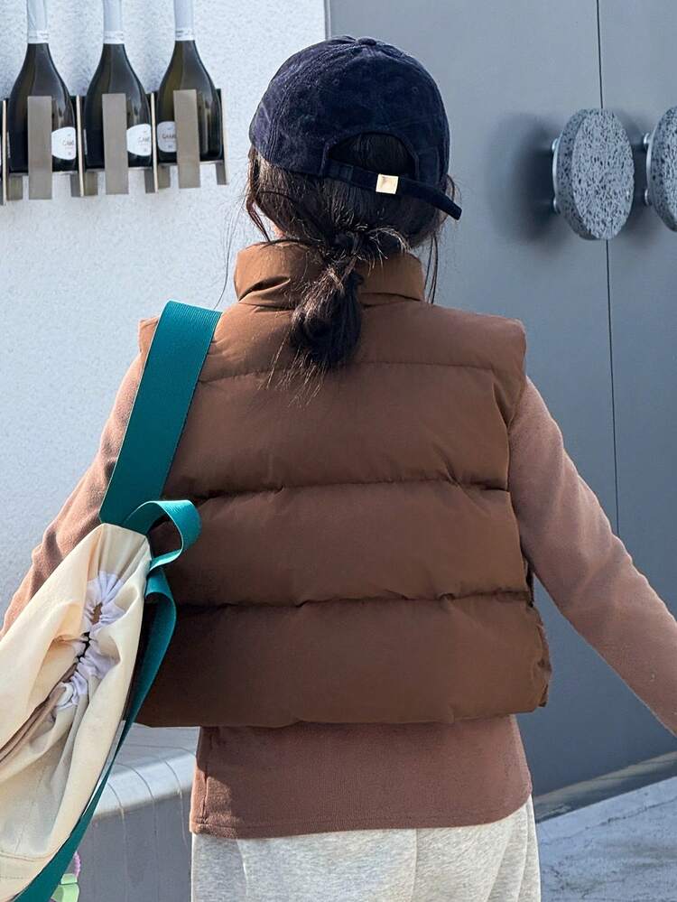 Tween Girls Loose Casual Padded Vest, Winter