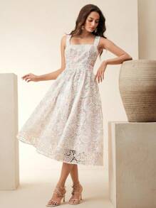 Anewsta Váy in họa tiết thêu thanh lịch, không tay bồng bềnh phong cách nghỉ dưỡng dành cho nữ - trắng - Xem 6