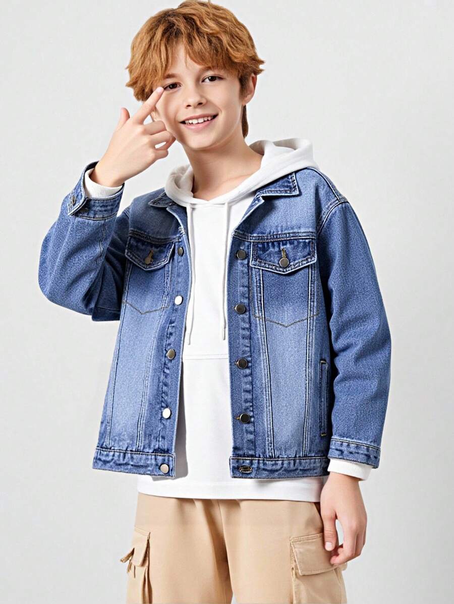 Tween Boys Vintage Black Washed Loose Fit Elastic Waist Zip Fly Casual Fashion Denim Jeans - Black - View 1