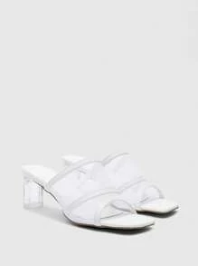 CUCCOO BIZCHIC Women's High Heel Sandals, White Mesh Decor, White High Heels - White - View 9