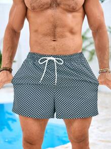 Manfinity Swimmode Men's Geometric Print Beach Shorts, Casual Holiday Style - Mint Green - View 4
