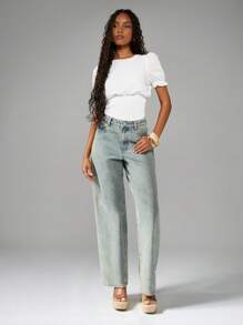 MISSGUIDED Puff Sleeve Shirred Waist Blouse Short Sleeve Summer Spring Casual Crop Top With Smocked Elastic Waistband Victorian Style - White - View 5