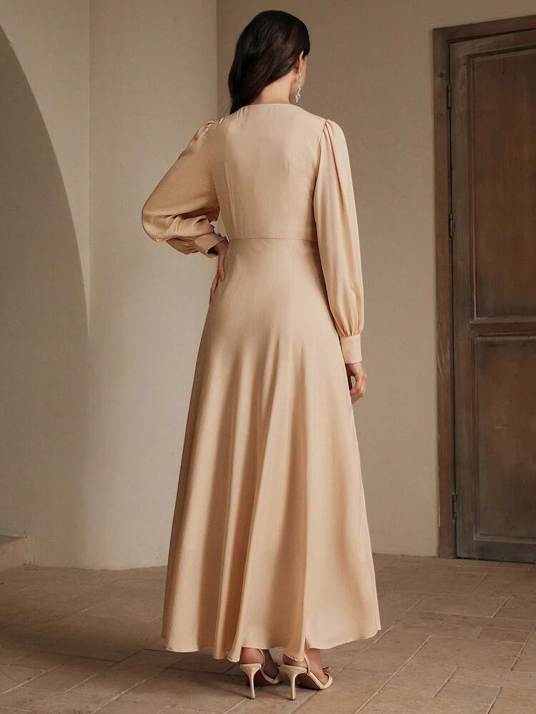 Elegant V-Neck Ruched Waist Slim Fit Dress, Fashionable And Chic For Spring/Summer