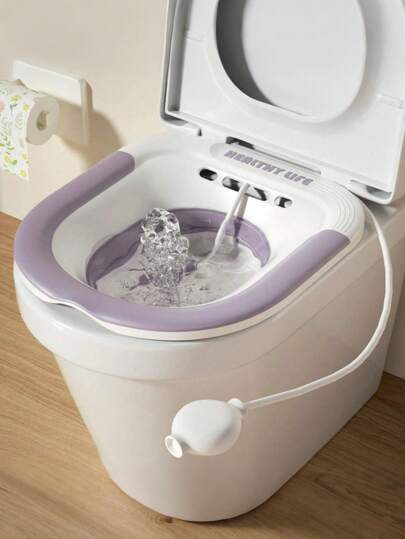 可折叠坐浴盆，适用于痔疮、产后护理、更宽的休息区、更深的盆、冲洗软管、排水孔、女士坐浴套装