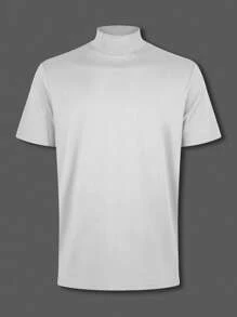 Manfinity Dauomo Camiseta de cuello alto de unicolor para hombres, para el otoño - Blanco - Ver 4