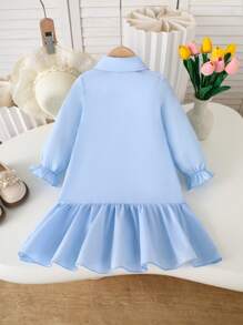 Robe chemise à volants avec imprimé floral pour jeune fille