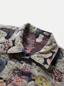 Manfinity Homme Men's Casual Bear Print Button Down Jacket, Autumn,Men Jacket,Fall And Winter Men Clothes,Winter Men Jacket,Funny Bear Jackte,Boyfriend Gifts, Men Graphic Jacket, Bear Graphic Jacket, Graphic Jacket Men, Men Jacket - Multicolor - View 7