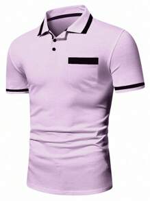 Calvornis Áo thun polo nam có túi viền tương phản, công sở thường ngày, mùa hè - Màu tím hoa cà - Xem 4