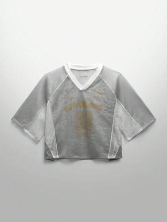 NEON BLANC Men's Mesh Letter & Number Printed Round Neck Short Sleeve T-Shirt, Suitable For Summer