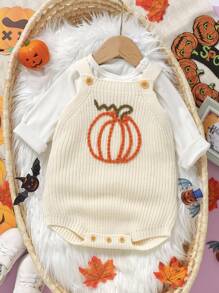 SHEIN Vintaside Kids 男婴万圣节南瓜刺绣吊带毛衣连体衣，婴儿装，新生儿连体衣，氛围装