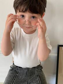 Hapijoa Infant & Toddler Boys' Summer Round Neck Solid Color Casual Short Sleeve Top