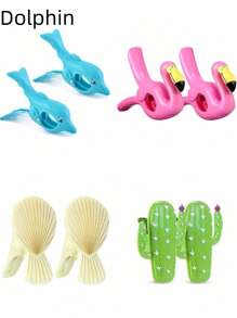 SHEIN 2pcs Beach Towel Clip Summer Portable Chair Holder Large Plastic Clothes Clip Parrot Watermelon Flamingo Ice Cream Pineapple Cactus Coconut Tree Style Clothesline, Graduation Season, Back To School Season Towel Clip - Multicolor - View 16
