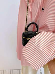 Plus Size Women's Knight Printed Striped Long Sleeve Single-Breasted Shirt Fall Cloth For Women - Coral Pink - View 6