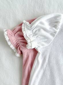 Cozy Pixies 2pcs/Set Baby Girl Ruffled Collar Bow Decor Short Sleeve Pullover Top - Multicolor - View 7