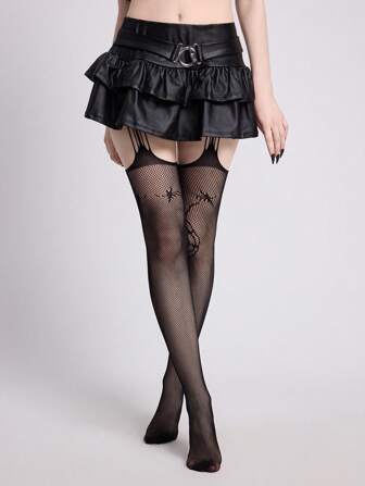 Goth 1 Pair Gothic Dark Style Spider & Spider Web Pattern Suspender Fishnet Pantyhose