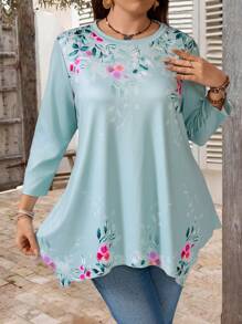 EMERY ROSE Tricou elegant cu imprimeu, pentru femei, mărime mare, cu tiv asimetric, mânecă 3/4 - Multicolor - Vizualizare 5