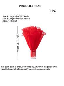 1Pc 28*200cm/28*400cm Wrinkled Organza Ribbon For Gift Wrapping And Flower Arrangement, Suitable For Birthdays, Parties, Weddings, Home Decoration, Christmas (No Pearl Edge) - Red - View 3