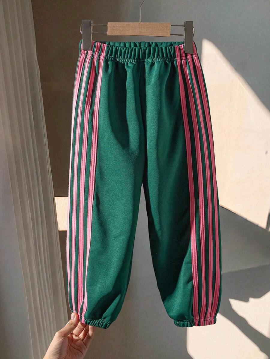 SHEIN Genkimix Kids School Clothes  Young Girl Casual Elastic Waist Drawstring Side Contrast Color Sweatpants Back To School Clothes Fall Winter