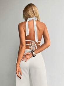 Aloruh 女式纯色深 V 领露背上衣和性感长裤两件套