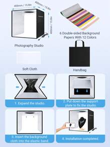 Teckwe Small Studio LED Product Photo Shooting Lightbox, Tabletop Photography Backdrop Lighting Box, Jewelry Lighting, Foldable Soft Light Tent