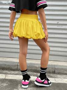 Coolane Kids Tween Girls Fall/Winter Basic Knit Stretchy Comfortable Yellow Bubble Skirts,Back To School,Y2K,Streetwear