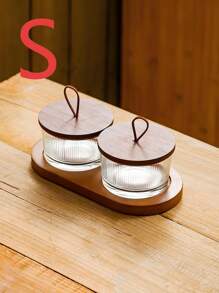 SHEIN 木制小吃托盘带盖玻璃盖分盘坚果盘小吃盘用于糖果薯片配菜沙拉开胃菜 - 棕色 - 查看 10